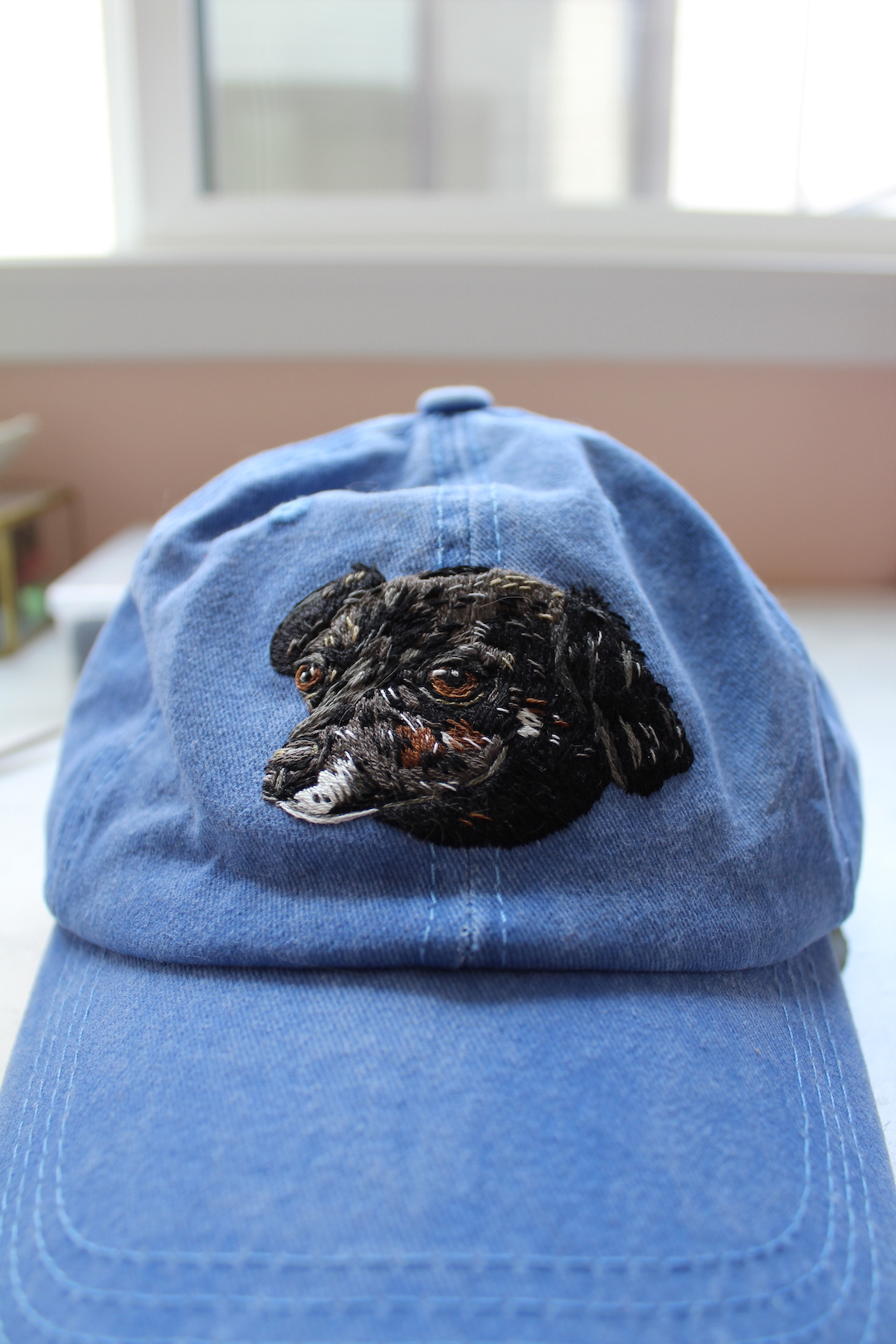 Custom pet portrait embroidery on hats
