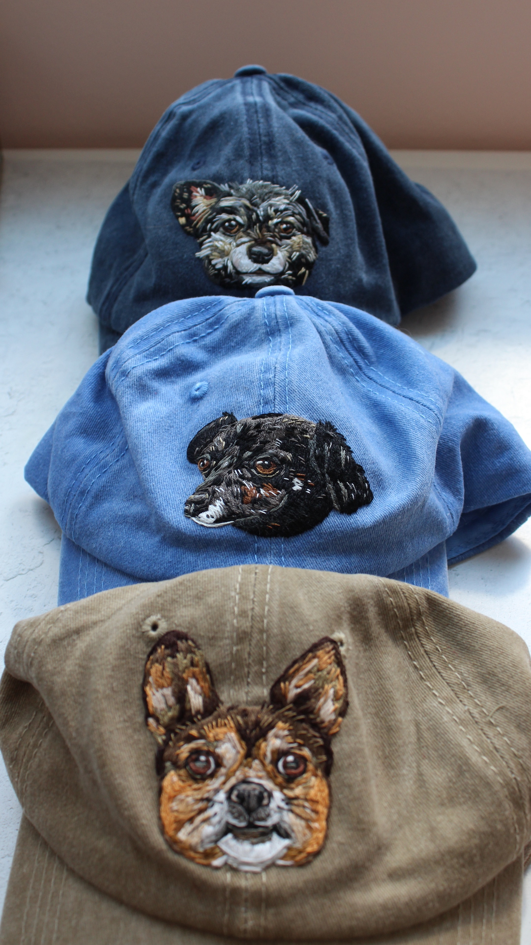 Custom pet portrait embroidery on hats