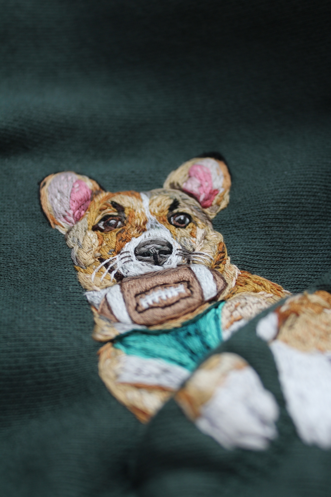 Custom pet portrait embroidery on a hoodie